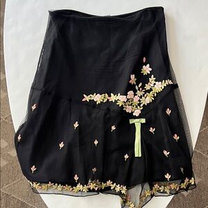 Vintage Odille Y2K Fairy Embroidered Bow Mesh Overlay Black Coquette Skirt 8 / M